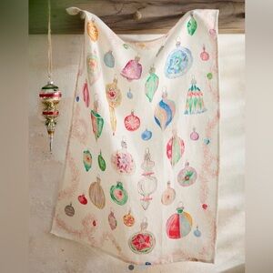 New! NWT Anthropologie Vintage Ornaments Linen Dish Towel